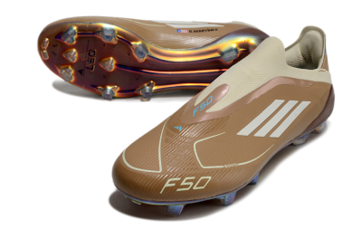 Messi x Adidas F50 Elite Laceless Benito FG Low-Tops Football Boots - Brown/White/Blue
