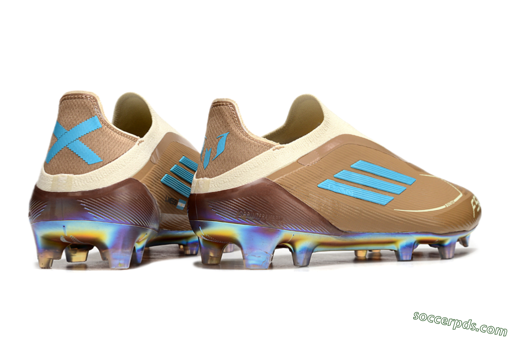 Messi x Adidas F50 Elite Laceless Benito FG Low-Tops Football Boots - Brown/White/Blue 6