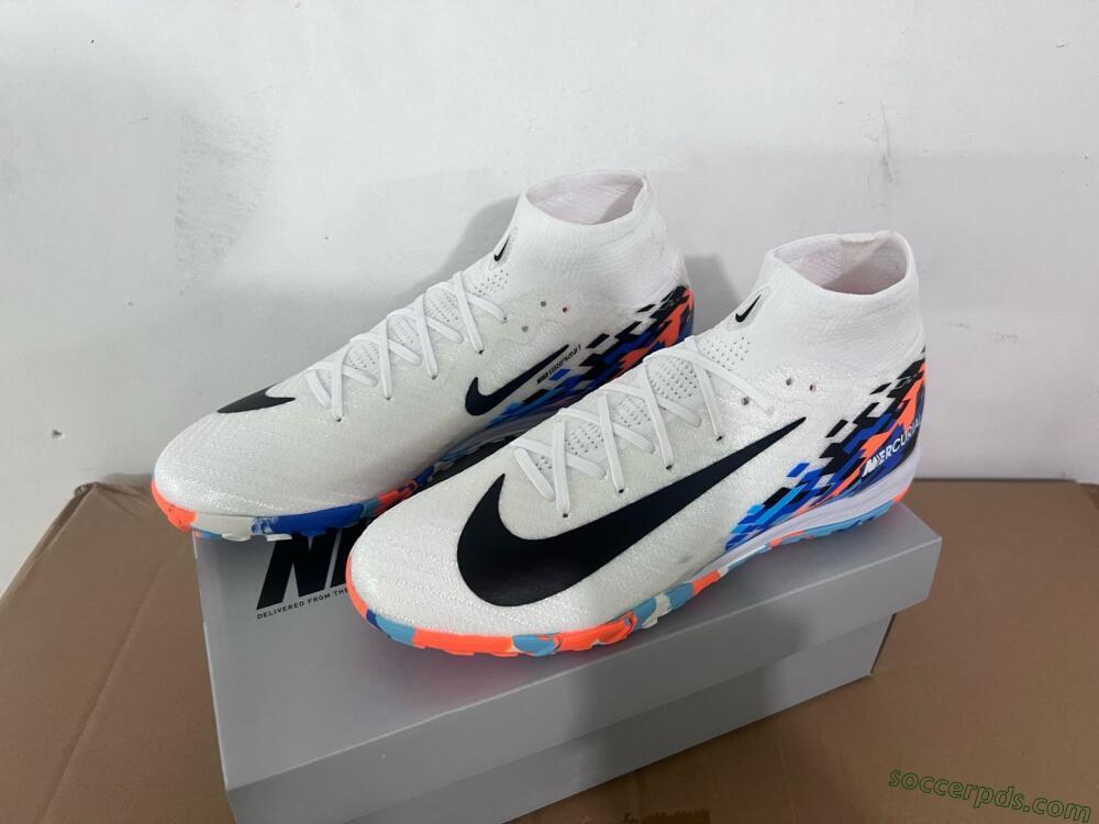 Nike Air Zoom Mercurial Superfly 10 Elite TF High-Tops Football Shoes - White/Blue/Orange