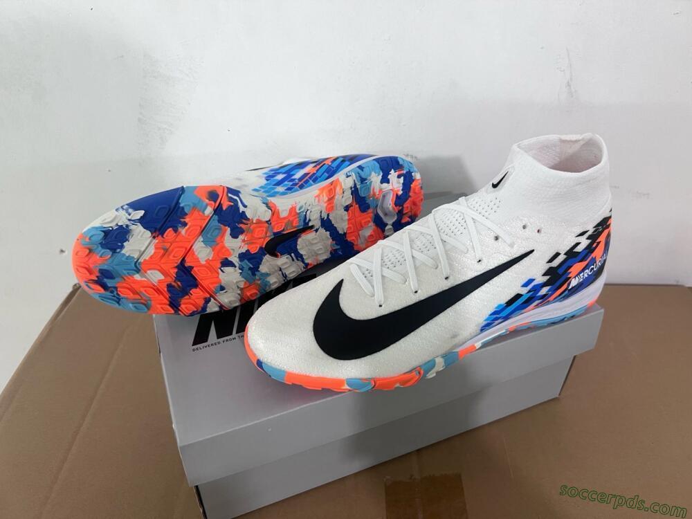 Nike Air Zoom Mercurial Superfly 10 Elite TF High-Tops Football Shoes - White/Blue/Orange