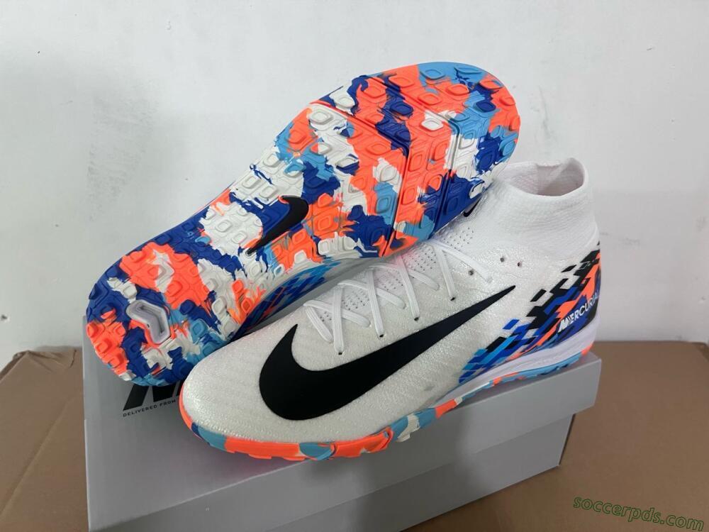 Nike Air Zoom Mercurial Superfly 10 Elite TF High-Tops Football Shoes - White/Blue/Orange