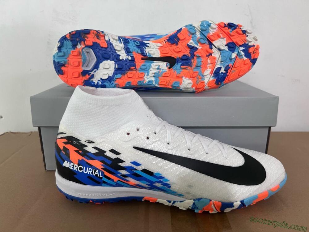 Nike Air Zoom Mercurial Superfly 10 Elite TF High-Tops Football Shoes - White/Blue/Orange