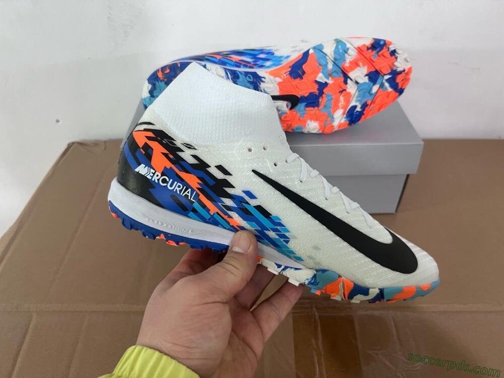 Nike Air Zoom Mercurial Superfly 10 Elite TF High-Tops Football Shoes - White/Blue/Orange
