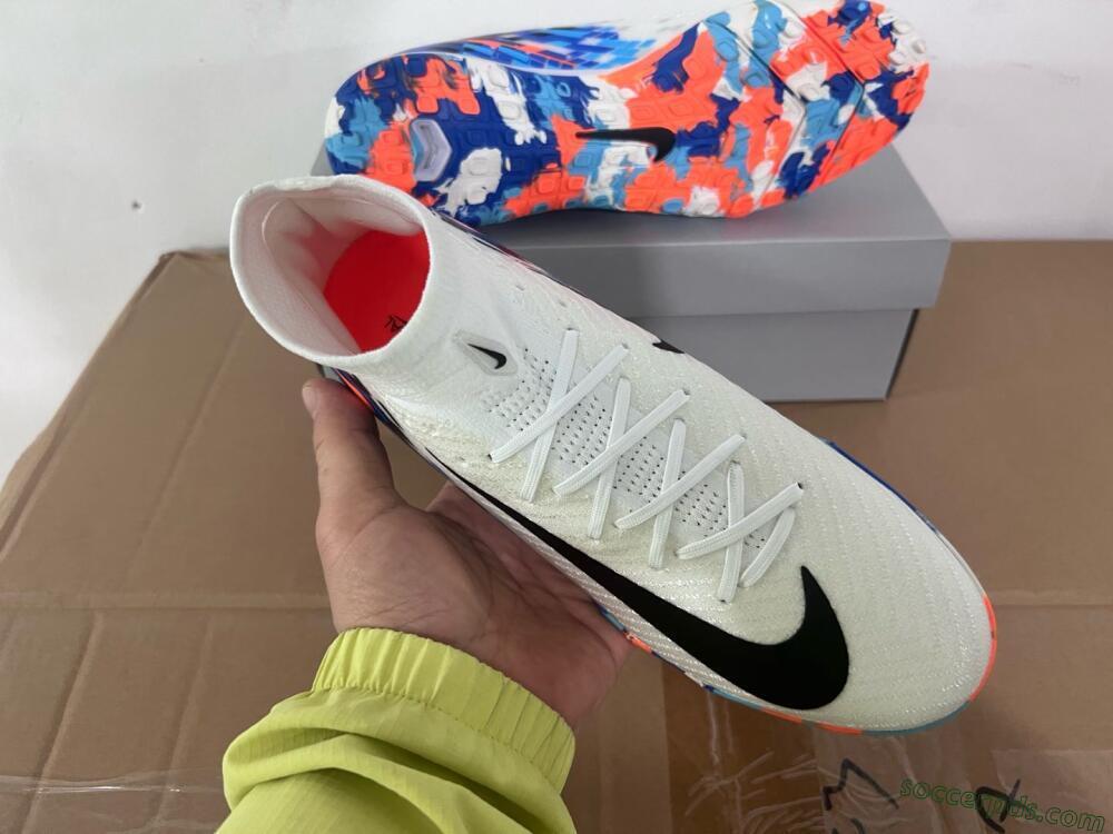 Nike Air Zoom Mercurial Superfly 10 Elite TF High-Tops Football Shoes - White/Blue/Orange