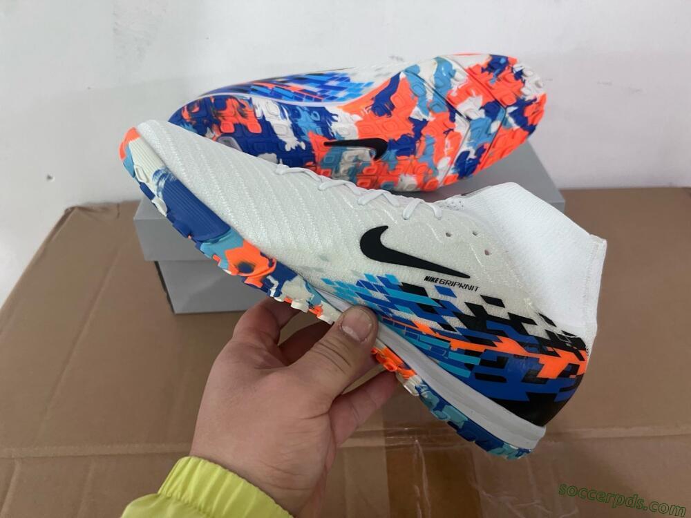 Nike Air Zoom Mercurial Superfly 10 Elite TF High-Tops Football Shoes - White/Blue/Orange
