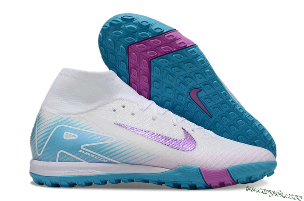 Nike Air Zoom Mercurial Superfly 10 Elite TF High-Tops Football Shoes - White/Purple/Blue 1