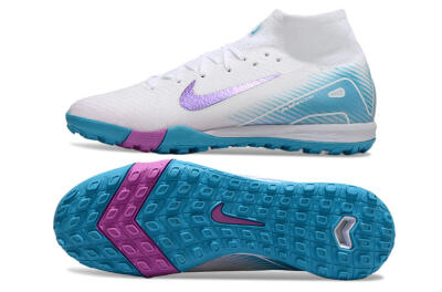 Nike Air Zoom Mercurial Superfly 10 Elite TF High-Tops Football Shoes - White/Purple/Blue