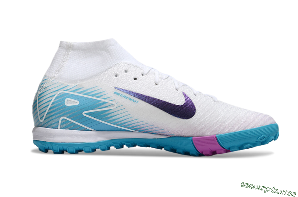Nike Air Zoom Mercurial Superfly 10 Elite TF High-Tops Football Shoes - White/Purple/Blue 7