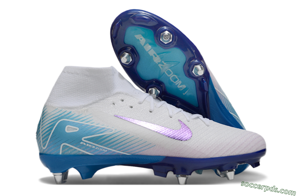 Nike Air Zoom Mercurial Superfly 10 Elite SG High-Tops Football Boots - White/Purple/Blue 1