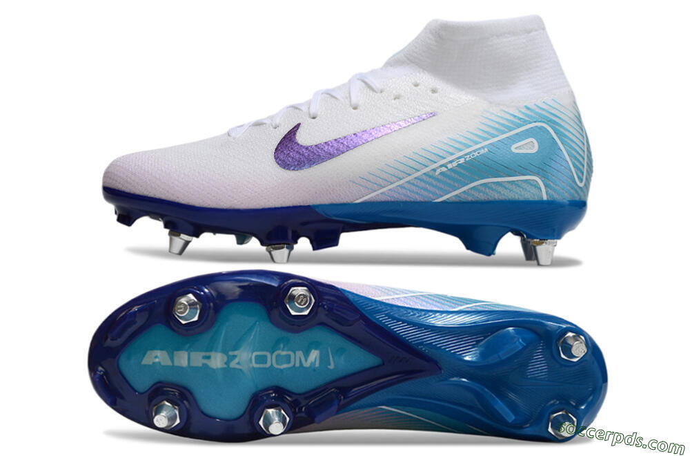 Nike Air Zoom Mercurial Superfly 10 Elite SG High-Tops Football Boots - White/Purple/Blue 0