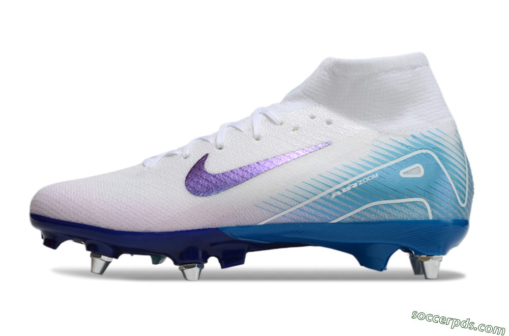 Nike Air Zoom Mercurial Superfly 10 Elite SG High-Tops Football Boots - White/Purple/Blue 2