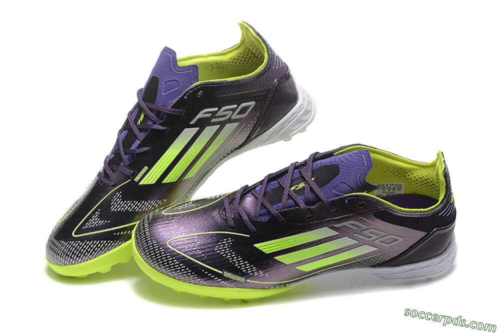 Adidas F50 Pro TF Low-Tops Football Shoes - Purple/Yellow/White 3