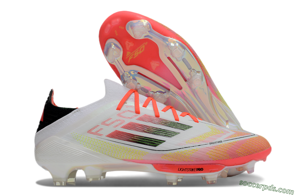 Adidas F50 Lightstrike Elite Laceless FG Low-Tops Football Boots - White/Red/Yellow 1