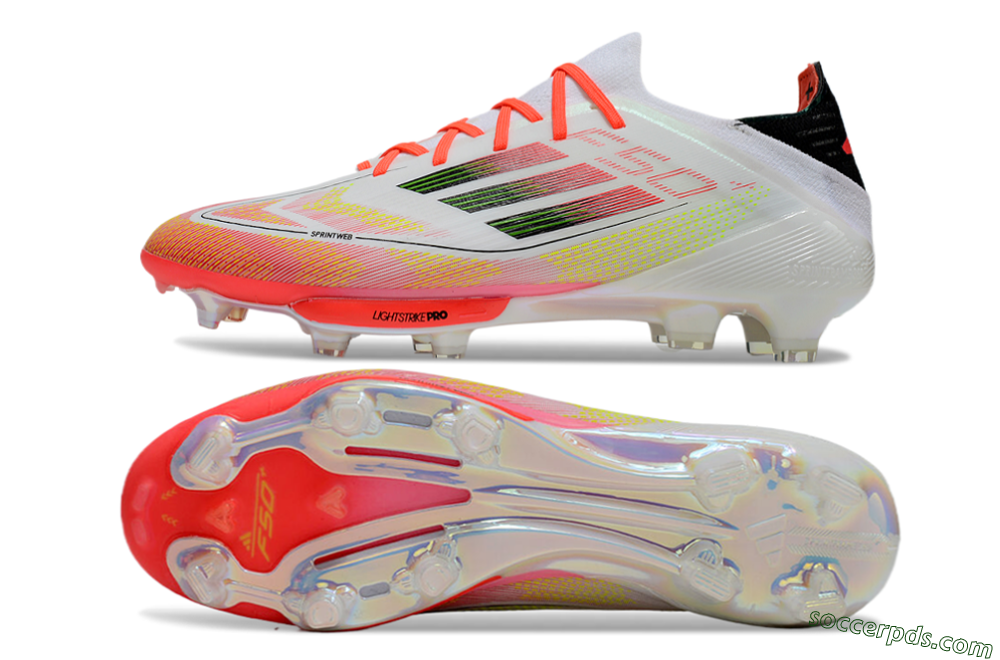 Adidas F50 Lightstrike Elite Laceless FG Low-Tops Football Boots - White/Red/Yellow 0