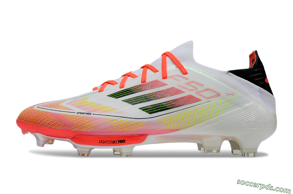 Adidas F50 Lightstrike Elite Laceless FG Low-Tops Football Boots - White/Red/Yellow 2
