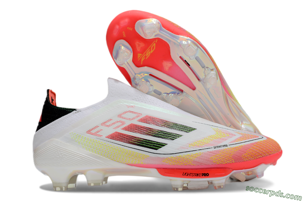 Adidas F50 Elite Lightstrike Laceless FG Low-Tops Football Boots - White/Red/Yellow 1