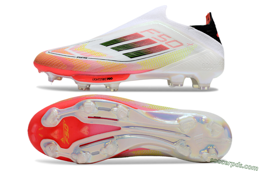 Adidas F50 Elite Lightstrike Laceless FG Low-Tops Football Boots - White/Red/Yellow 0