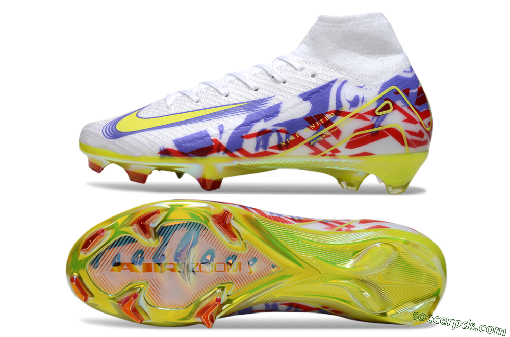 Nike Air Zoom Mercurial Superfly 10 Elite FG High-Tops Football Boots - White/Purple/Yellow/Red 0