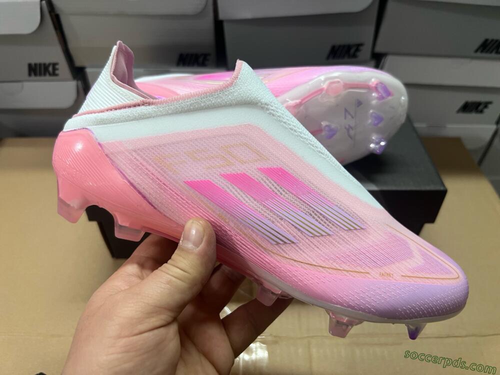 Adidas F50 Elite Laceless FG Low-Tops Football Boots - White/Pink/Gold