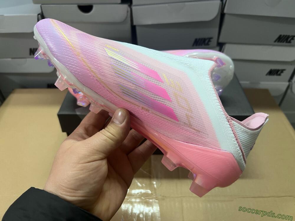 Adidas F50 Elite Laceless FG Low-Tops Football Boots - White/Pink/Gold