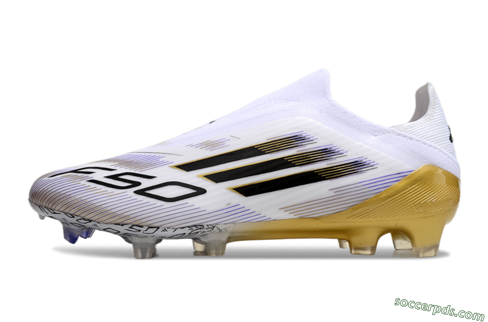 Adidas F50 Elite Laceless FG Low-Tops Football Boots - White/Black/Gold 2