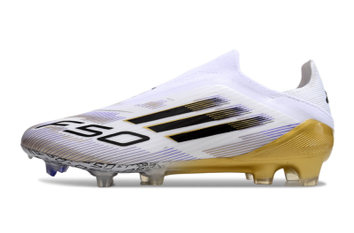 Adidas F50 Elite Laceless FG Low-Tops Football Boots - White/Black/Gold
