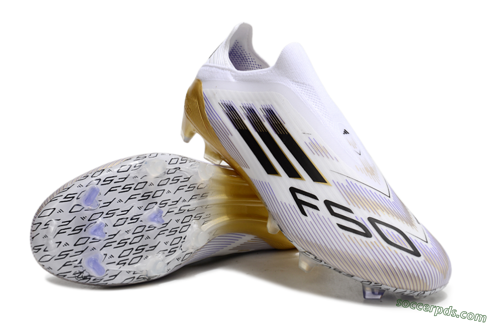 Adidas F50 Elite Laceless FG Low-Tops Football Boots - White/Black/Gold 3