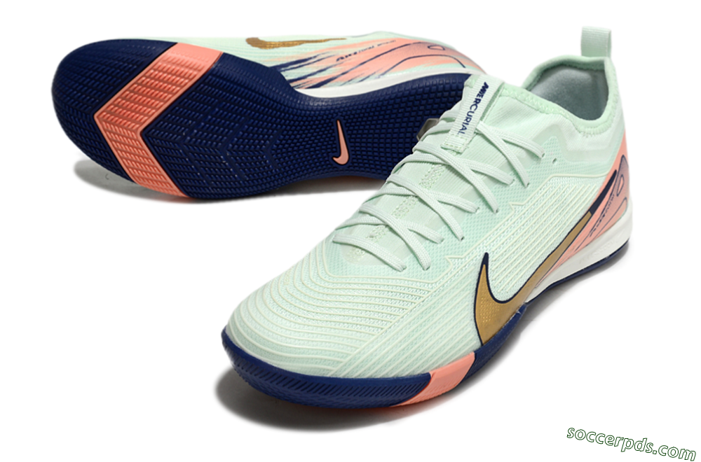 Nike Air Zoom Mercurial Vapor 16 Pro IC Low-Tops Football Shoes - Jade/Gold/Pink 3