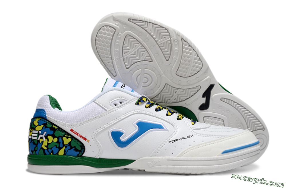 Joma Top Flex IC Low-Tops Football Shoes - White/Blue/Green 1