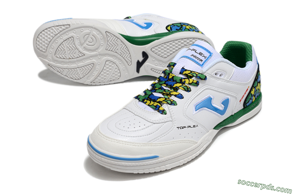 Joma Top Flex IC Low-Tops Football Shoes - White/Blue/Green 3