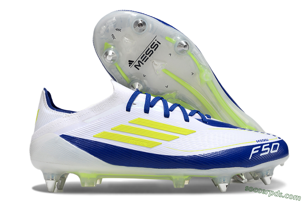 Adidas F50 Elite SG Low-Tops Football Boots - White/Blue/Yellow 1