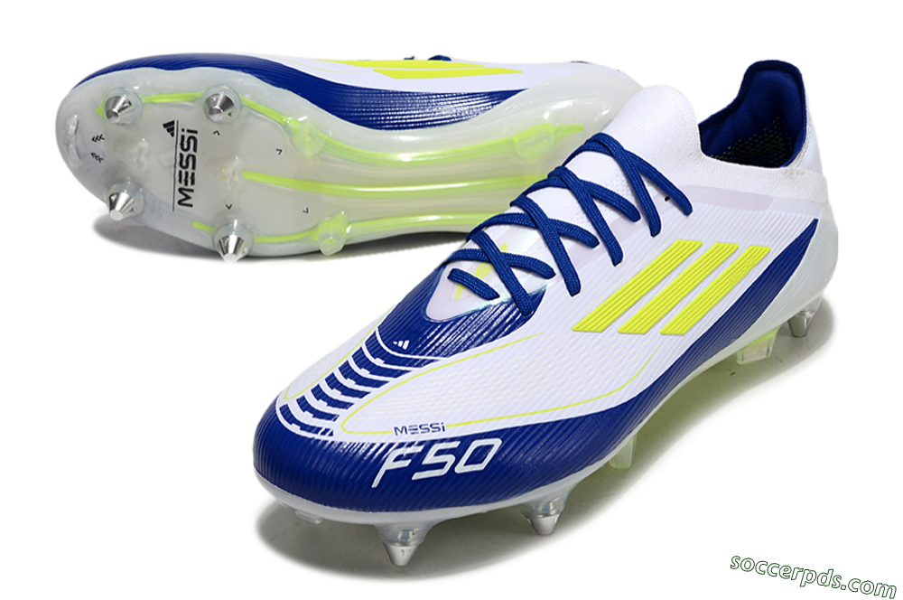 Adidas F50 Elite SG Low-Tops Football Boots - White/Blue/Yellow 3