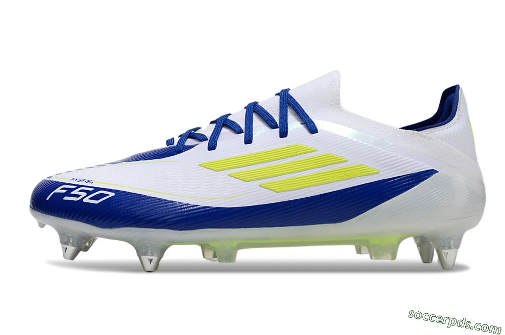 Adidas F50 Elite SG Low-Tops Football Boots - White/Blue/Yellow 2