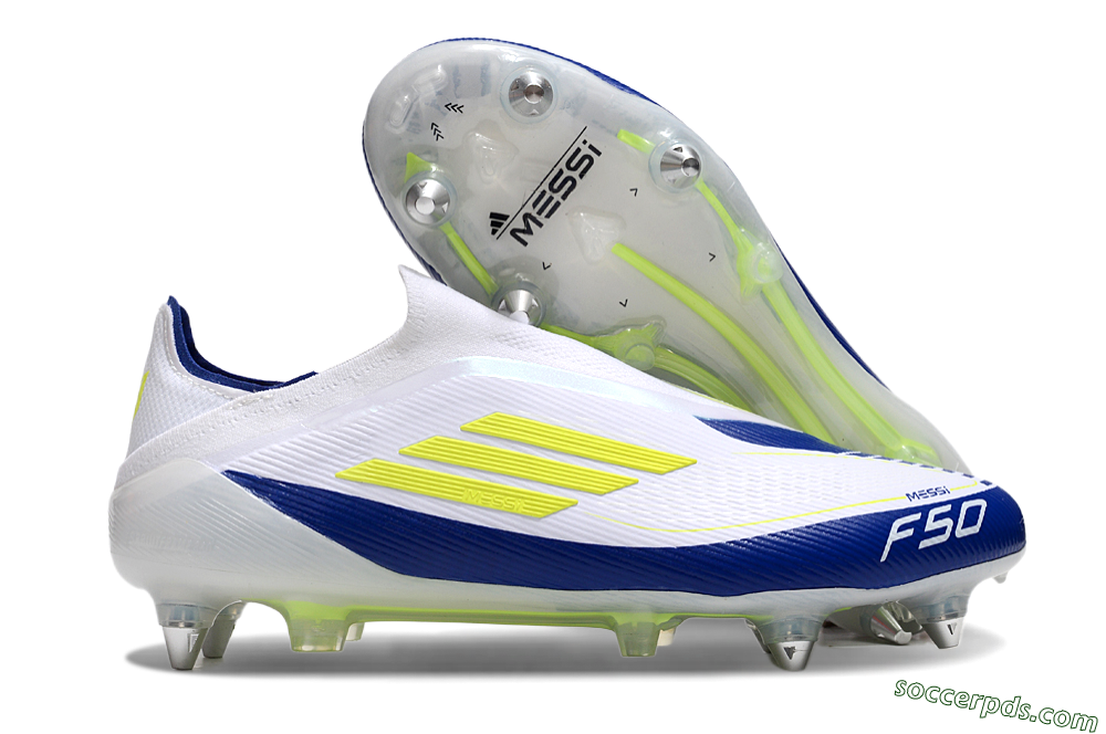 Adidas F50 Elite Laceless SG Low-Tops Football Boots - White/Blue/Yellow 1