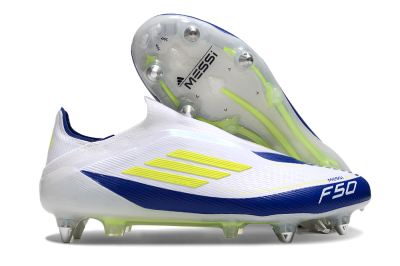 Adidas F50 Elite Laceless SG Low-Tops Football Boots - White/Blue/Yellow