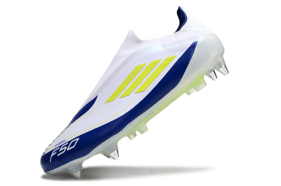 Adidas F50 Elite Laceless SG Low-Tops Football Boots - White/Blue/Yellow