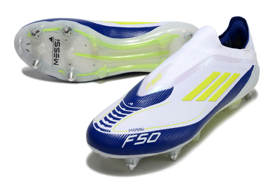 Adidas F50 Elite Laceless SG Low-Tops Football Boots - White/Blue/Yellow