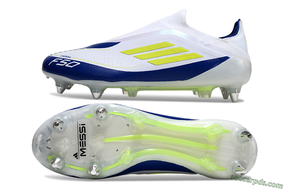 Adidas F50 Elite Laceless SG Low-Tops Football Boots - White/Blue/Yellow 0