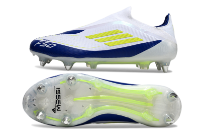 Adidas F50 Elite Laceless SG Low-Tops Football Boots - White/Blue/Yellow