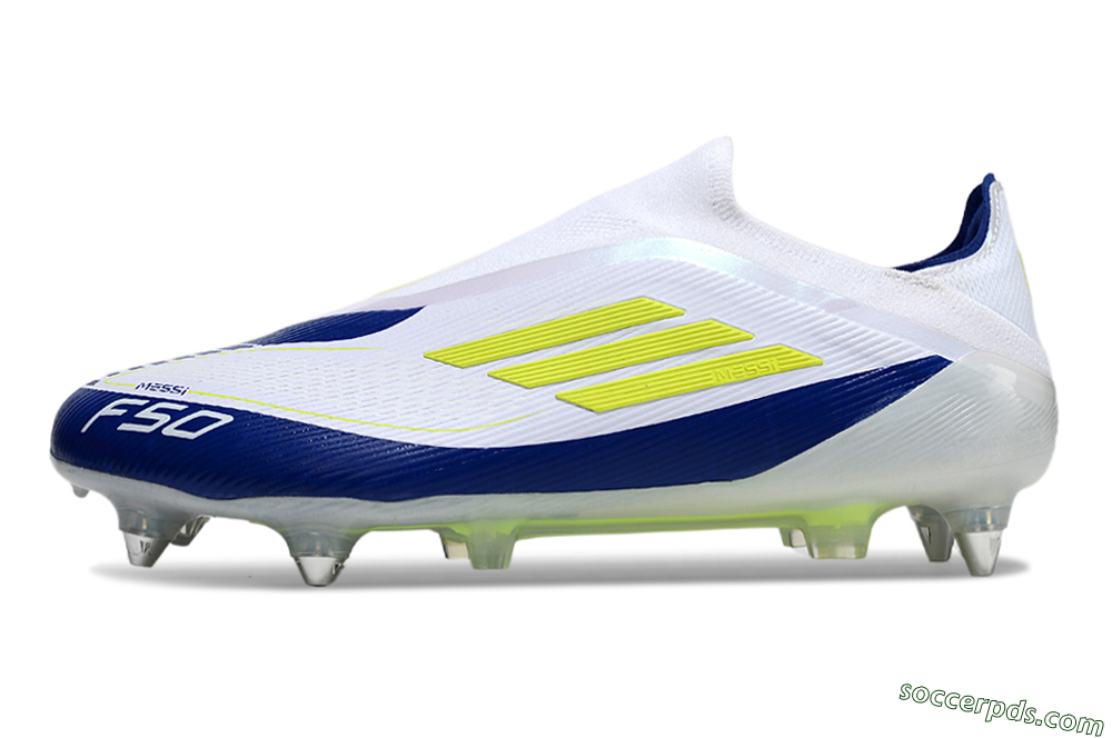 Adidas F50 Elite Laceless SG Low-Tops Football Boots - White/Blue/Yellow 2