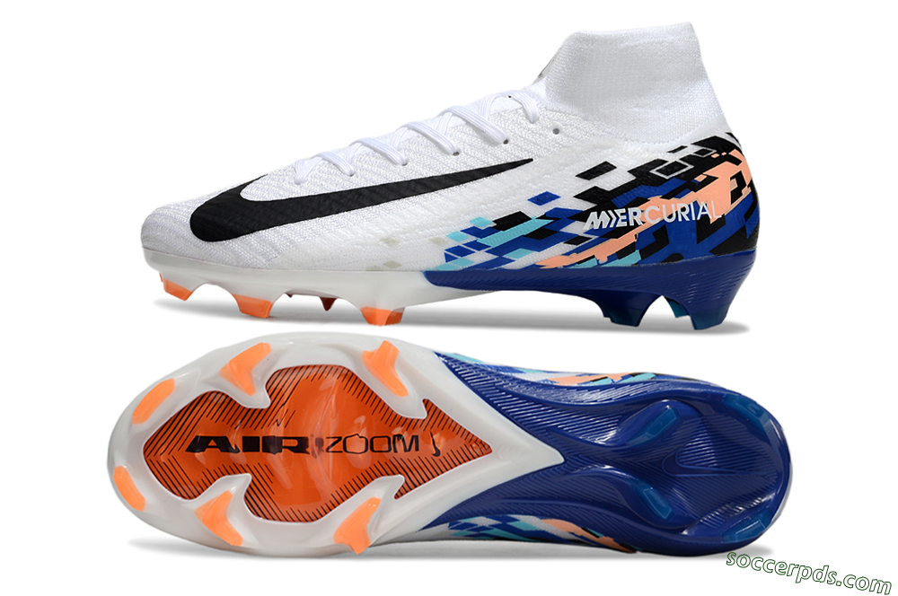 Nike Air Zoom Mercurial Superfly 10 Elite FG High-Tops Football Boots - White/Blue/Orange 0