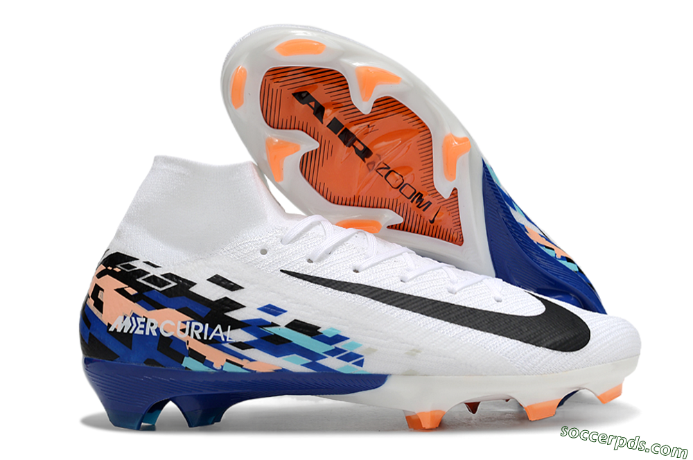 Nike Air Zoom Mercurial Superfly 10 Elite FG High-Tops Football Boots - White/Blue/Orange 1