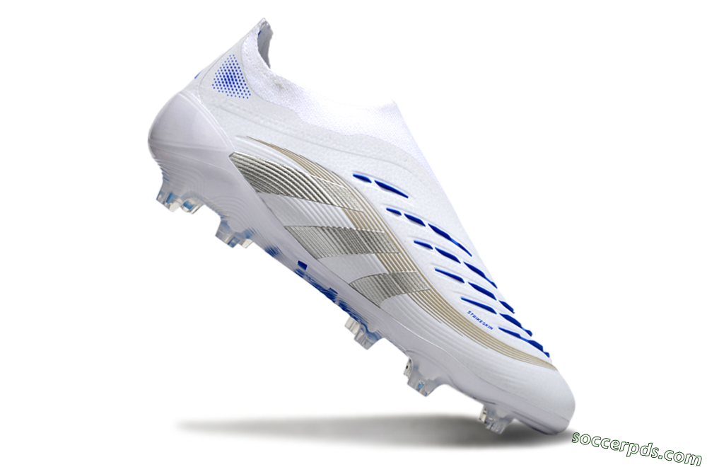 Adidas Predator Laceless Elite 25 FG Low-Tops Football Boots - White/Blue/Silver 4
