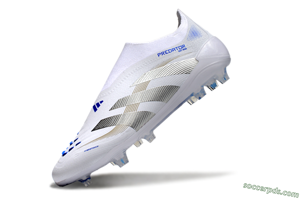 Adidas Predator Laceless Elite 25 FG Low-Tops Football Boots - White/Blue/Silver 5