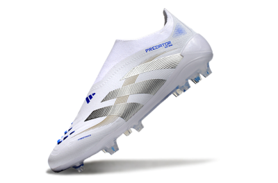 Adidas Predator Laceless Elite 25 FG Low-Tops Football Boots - White/Blue/Silver
