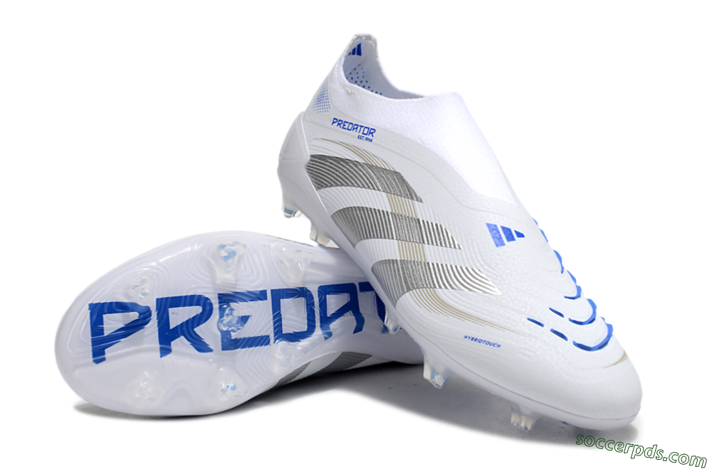 Adidas Predator Laceless Elite 25 FG Low-Tops Football Boots - White/Blue/Silver 3