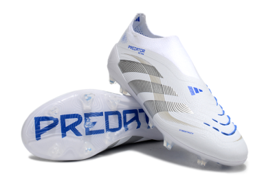 Adidas Predator Laceless Elite 25 FG Low-Tops Football Boots - White/Blue/Silver