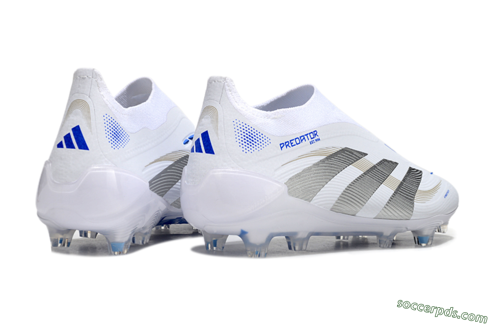 Adidas Predator Laceless Elite 25 FG Low-Tops Football Boots - White/Blue/Silver 6