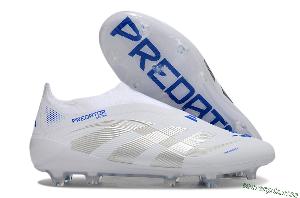 Adidas Predator Laceless Elite 25 FG Low-Tops Football Boots - White/Blue/Silver 1
