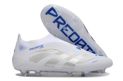 Adidas Predator Laceless Elite 25 FG Low-Tops Football Boots - White/Blue/Silver